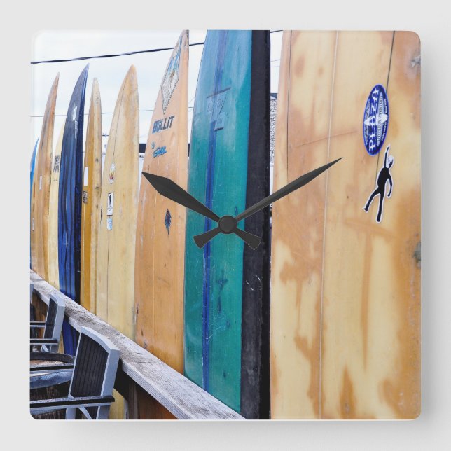 Vintage Surfboards on Montauk Beach Square Wall Clock (Front)