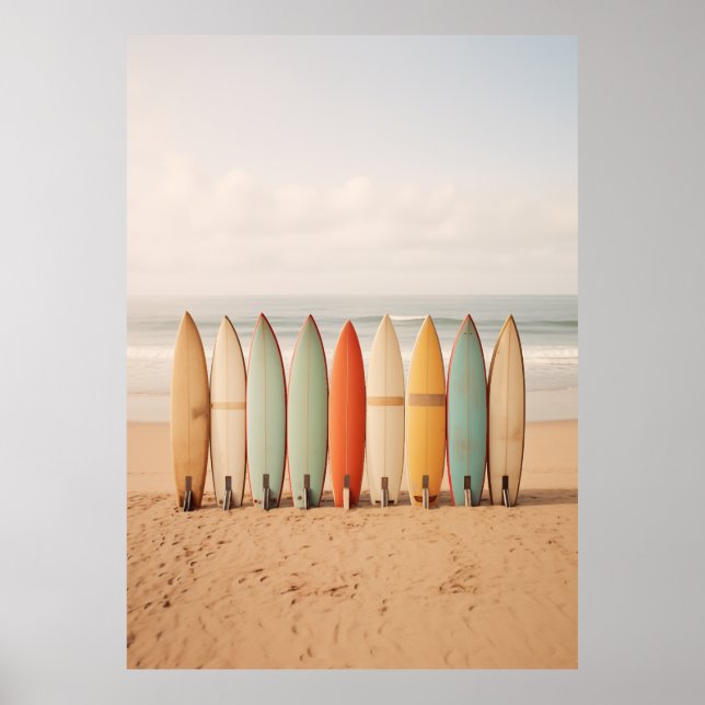 Vintage Surfboards On The Beach Poster (Front)
