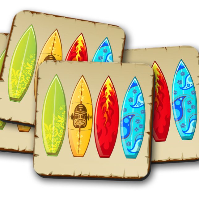 Vintage Surfboards Summer | Retro Surfboard Set Beverage Coaster (Creator Uploaded)