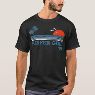 Vintage Surfer Girl Surfing Beach Retro Sunset Sur T-Shirt