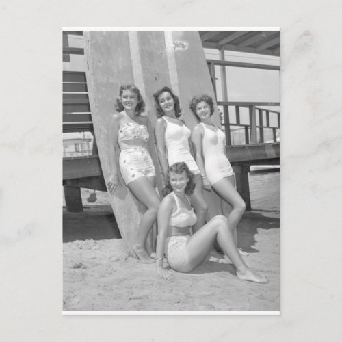 vintage surfer girls postcard