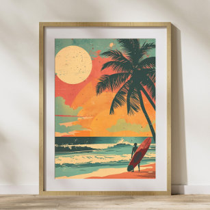 Vintage Surfer in Summer Sunset Retro Poster
