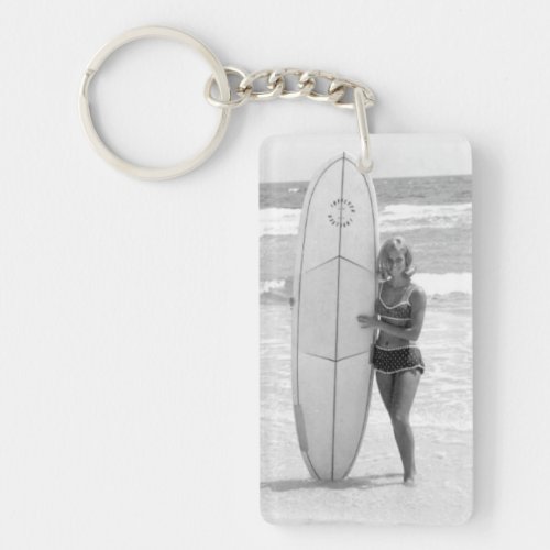 Vintage Surfer Pin Up Bikini Girl  Keychain