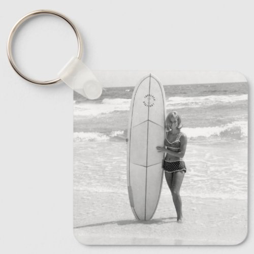 Vintage Surfer Pin Up Bikini Girl  Keychain