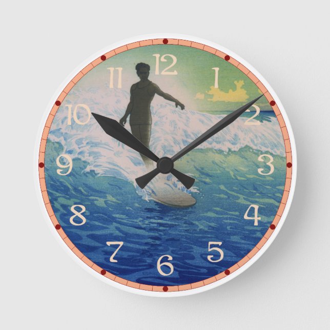Vintage Surfer Round Clock (Front)