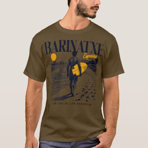 Vintage Surfing Barinatxe Spain Retro Surfer Sketc T_Shirt