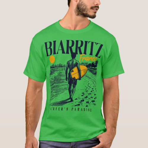 Vintage Surfing Biarritz France Retro Surfer Sketc T_Shirt