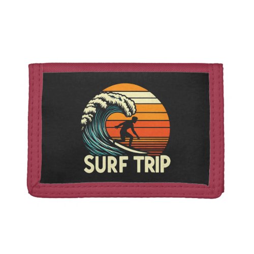 vintage surfing escape and travel trifold wallet