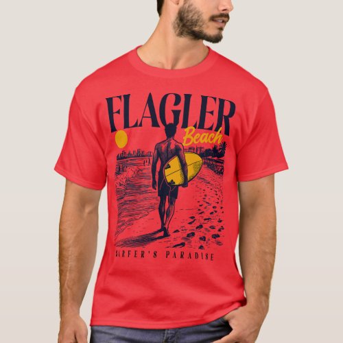 Vintage Surfing Flagler Beach Florida Retro Surfer T_Shirt