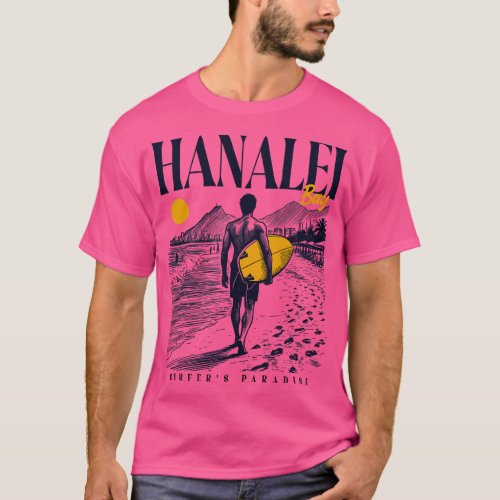 Vintage Surfing Hanalei Bay Hawaii Retro Surfer Sk T_Shirt