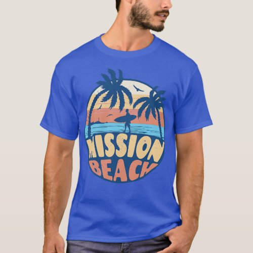 Vintage Surfing Mission Beach California Retro Sum T_Shirt