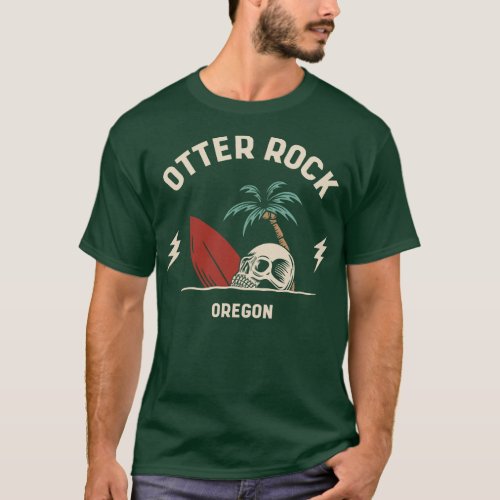 Vintage Surfing Otter Rock Oregon Retro Surf Skull T_Shirt