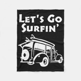 Vintage Surfing Pacific Ocean Surfboard Station Wa Fleece Blanket