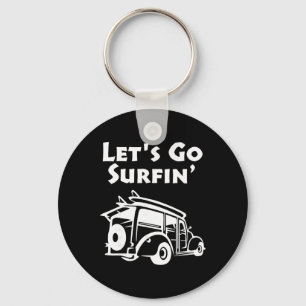 Vintage Surfing Pacific Ocean Surfboard Station Wa Keychain