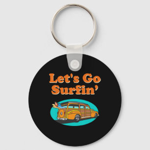 Vintage Surfing Pacific Ocean Surfboard Station Wa Keychain