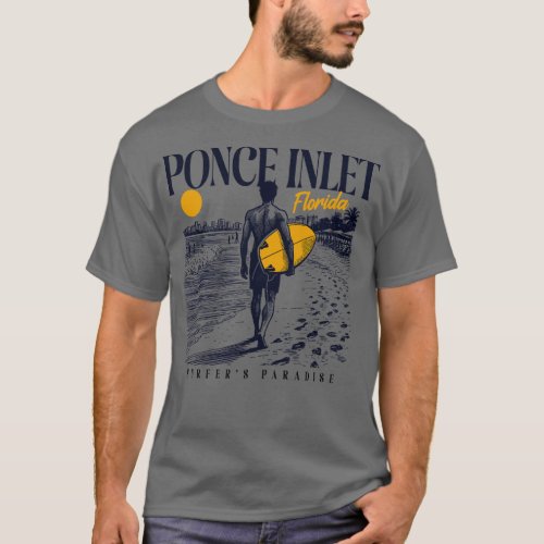 Vintage Surfing Ponce Inlet Florida Retro Surfer S T_Shirt