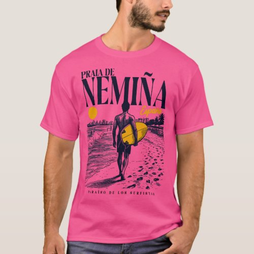 Vintage Surfing Praia de Nemina Spain Retro Surfer T_Shirt