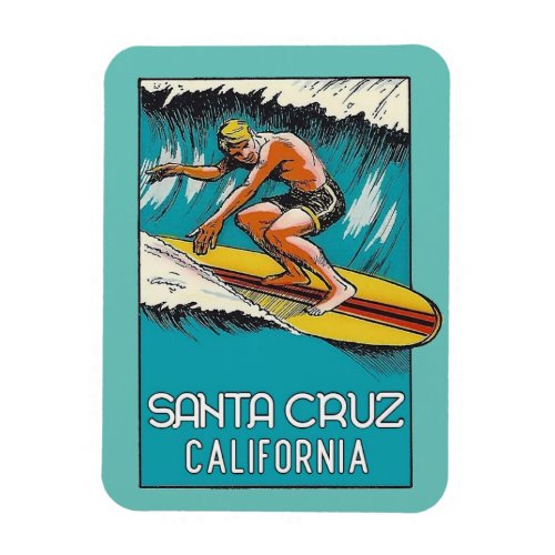 Vintage Surfing Santa Cruz California Travel Magnet