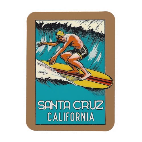 Vintage Surfing Santa Cruz California Travel Magnet