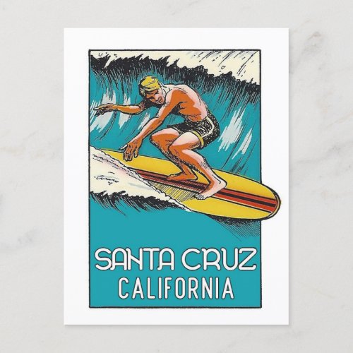 Vintage Surfing Santa Cruz California Travel  Postcard