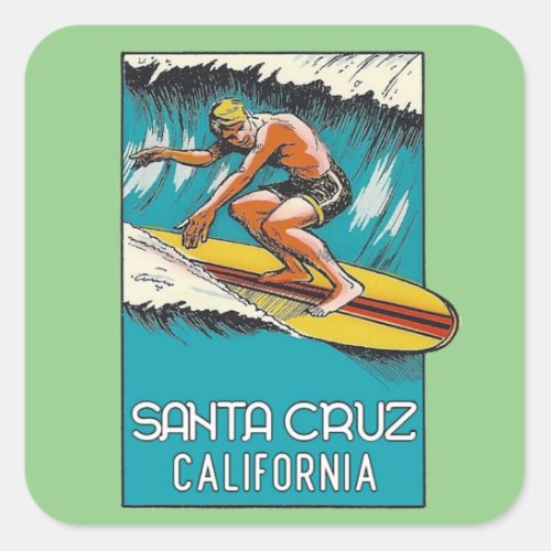 Vintage Surfing Santa Cruz California Travel Square Sticker