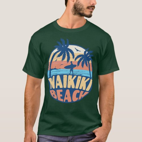 Vintage Surfing Waikiki Beach Oahu Hawaii Retro Su T_Shirt
