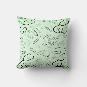 Vintage surgeon medical doctor green black pattern throw pillow