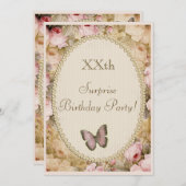 Vintage Surprise Birthday Roses Butterfly, Music Invitation (Front/Back)