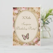 Vintage Surprise Birthday Roses Butterfly, Music Invitation (Standing Front)