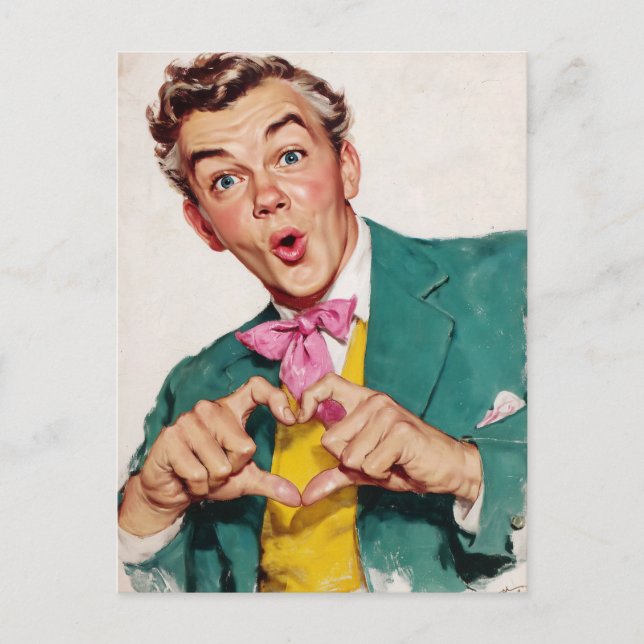 Vintage Surprise Heart Gesture Postcard (Front)