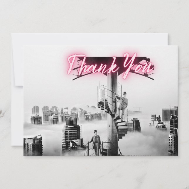 Vintage Surreal City Scene Thank You   Card (Front)