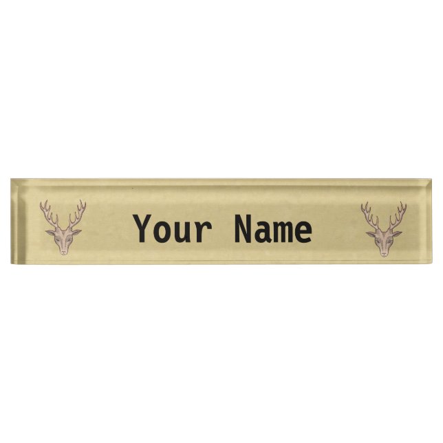 Vintage Surreal Deer Head Antlers Name Plate (Front)