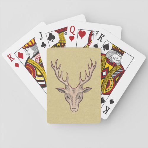 Vintage Surreal Male Deer Head Antlers Tan Poker Cards