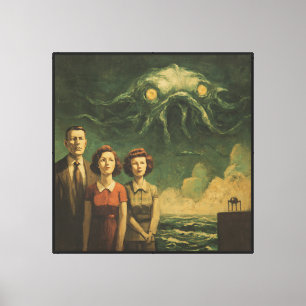 Vintage Surreal Oil Painting Happy Family Portrait Canvas Print