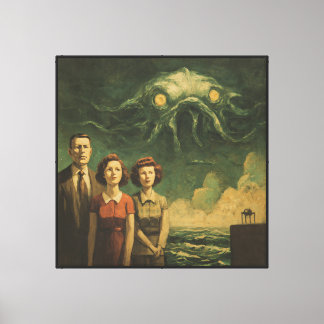 Vintage Surreal Oil Painting Happy Family Portrait Canvas Print
