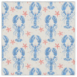 Vintage surreal pattern of blue lobsters. fabric