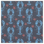 Vintage surreal pattern of blue lobsters. fabric