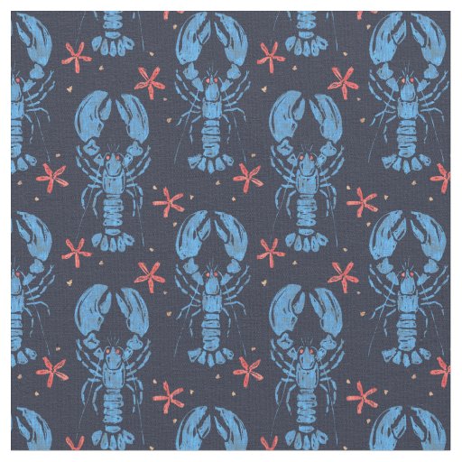 Vintage surreal pattern of blue lobsters. fabric