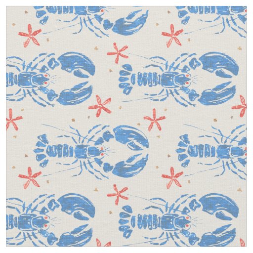 Vintage surreal pattern of blue lobsters. fabric