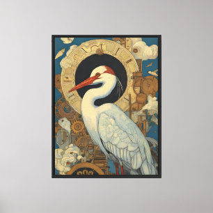 Vintage Surreal Seagull Singing Sad Oil Painting Canvas Print