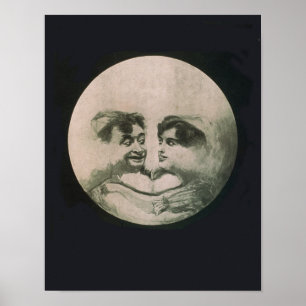 Vintage Surrealistic Moon Illustration Poster