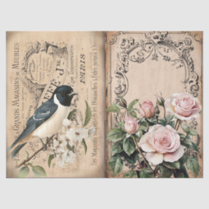 Vintage Swallow and pink roses victorian Tissue Paper