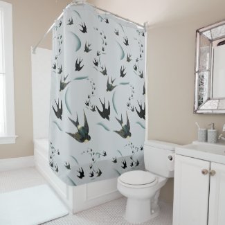 Vintage Swallow Bird Art Shower Curtain