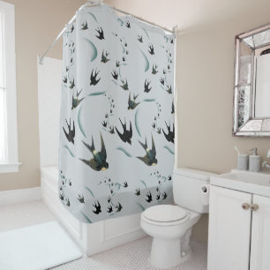 Vintage Swallow Bird Art Shower Curtain