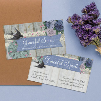 Vintage Swallow Bird Cobalt Blue Shabby Chic Craft Business Card by CyanSkyDesign at Zazzle