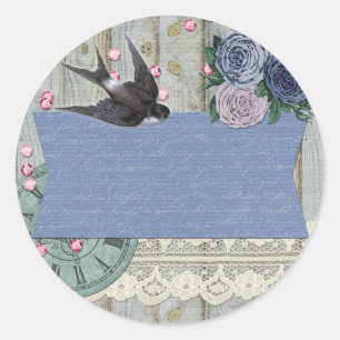 Vintage Swallow Bird Cobalt Blue Shabby Chic Craft Classic Round Sticker