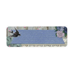 Vintage Swallow Bird Cobalt Blue Shabby Chic Craft Label