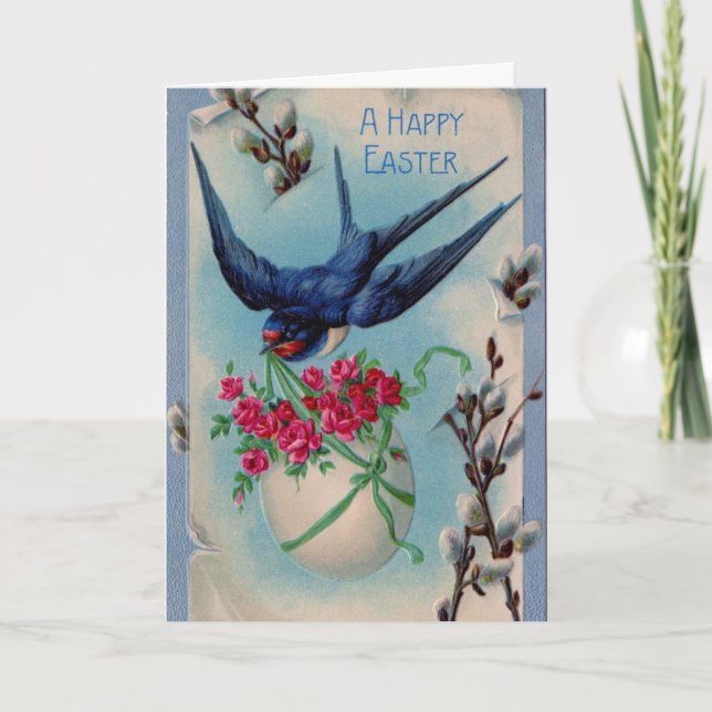 Vintage Swallow Bird Easter Greeting Card (Front)