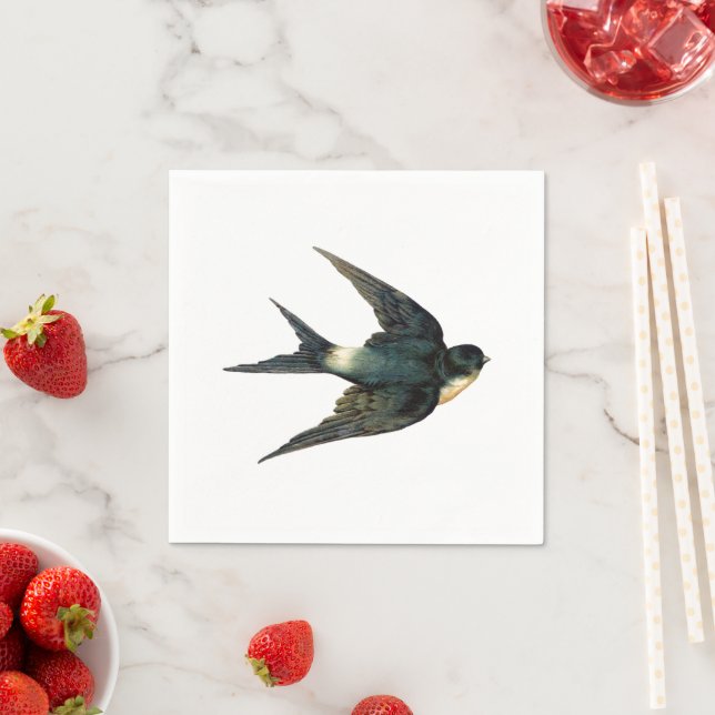 Vintage Swallow Bird Illustration Paper Party Paper Napkins (Insitu)