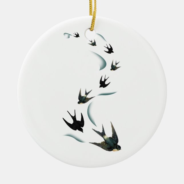 Vintage Swallow Birds Art Ceramic Ornament (Front)